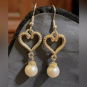 Gold and Pearl heart earrings